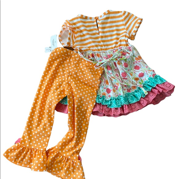 Counting Daisies Dress two piece ruffle dress orange pink floral - Picture 2 of 3